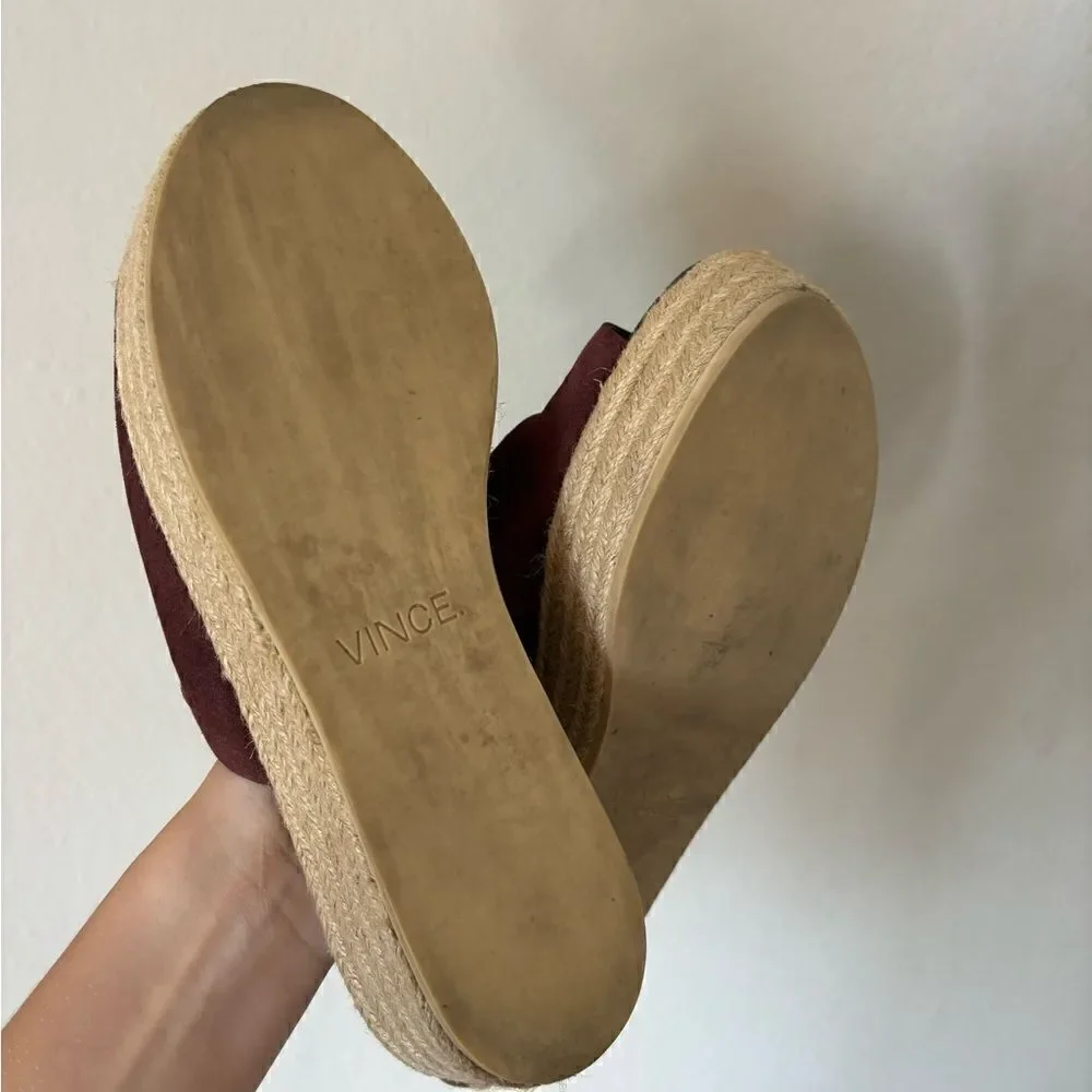 Vince Suede Solana Platform Espadrille  Wine Red Sandal Size  7.5